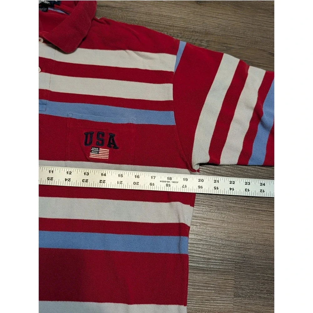 Polo Ralph Lauren Mens Large USA Flag Striped Pocket Polo Shirt Red White Blue